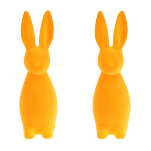 Floristik24 Coelhinhos da Páscoa flocados laranja – 2ª opção – Decoração de Páscoa coelhinhos 8x10x29cm 2 peças