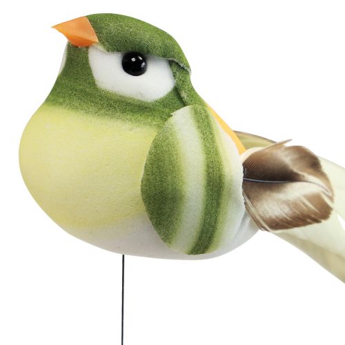 Itens Pássaro de penas em arame pássaro decorativo com penas verde laranja 4 cm 12 unidades