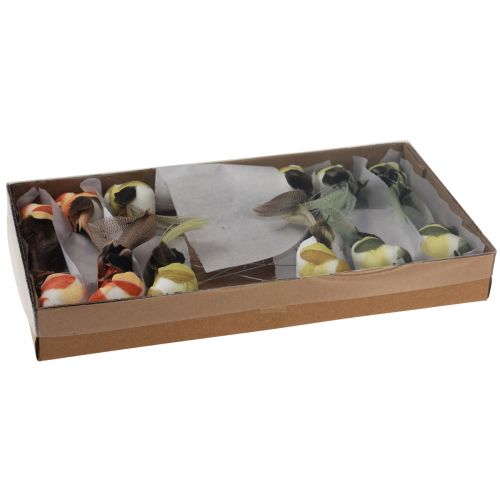 Floristik24 Pássaro de penas em arame pássaro decorativo com penas verdes 4 cm 12 unidades