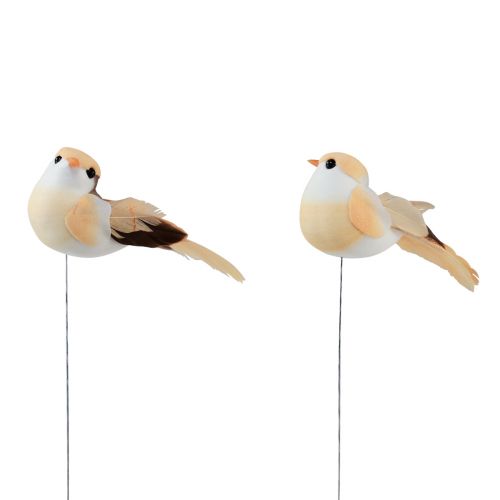 Pássaro de penas em arame, pássaro decorativo com penas laranja marrom 4 cm 12 unidades