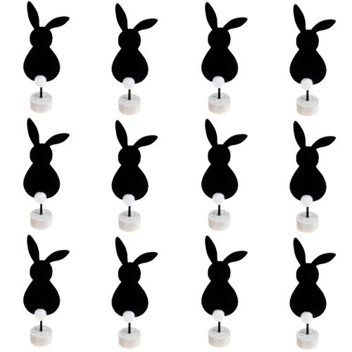 Suporte para decoração de mesa coelhinhos da Páscoa em feltro preto 19 cm 12 unidades