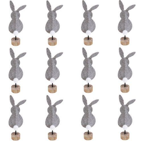 Suporte de decoração de mesa coelhinho da Páscoa decoração feltro cinza 19cm 12 unidades
