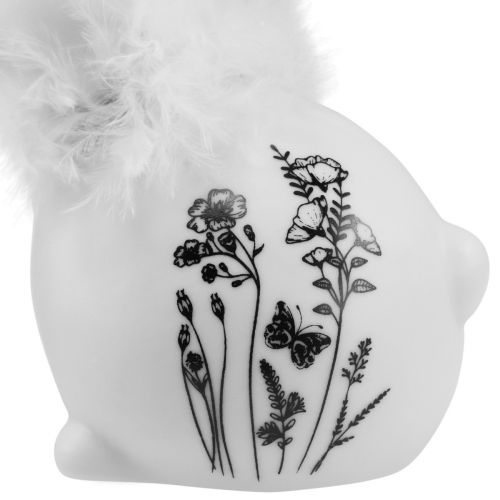 Itens Coelhinho de cerâmica branco sentado flores penas 9 × 7 × 14 cm 2 unidades