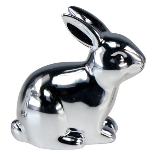 Floristik24 Coelho prateado sentado cerâmica metal look 8,5 cm 3 unidades