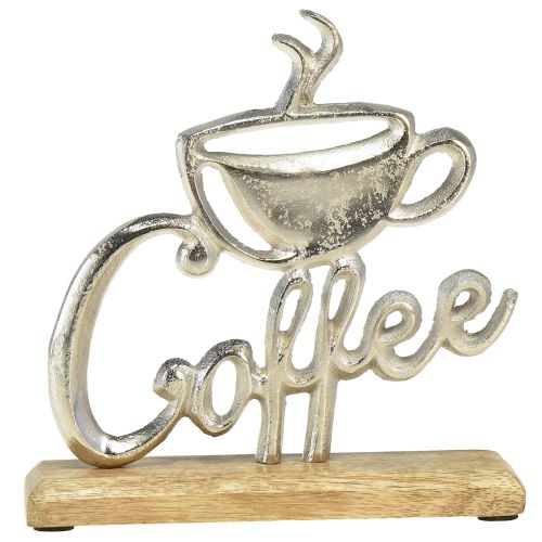 Metal Deco Café Prata Madeira Base Natural 17,5x5x18cm