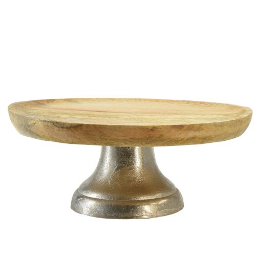 Floristik24 Bandeja decorativa madeira base metal prata natural Ø25cm