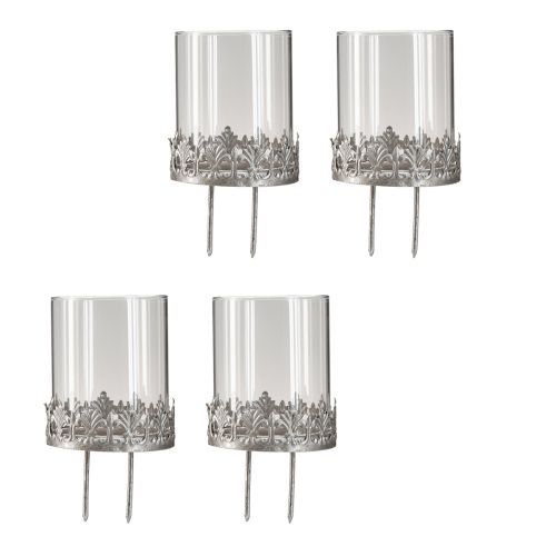 Floristik24 Porta-velas para plugar com vidro prateado antigo Ø7cm 4 un