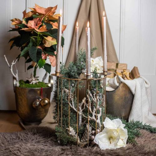 Floristik24 Coroa do Advento para preencher, castiçal para o Natal, decoração em metal dourado, aspecto antigo Ø26cm Alt.39cm