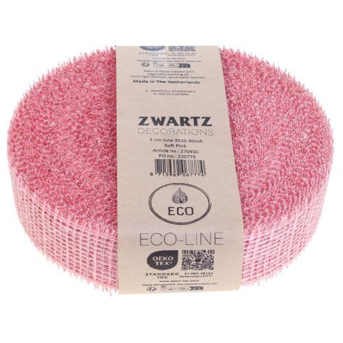 Itens Fita de juta, fita de rede, fita de mesa, fita deco, juta, rosa claro, 5 cm, 40 m