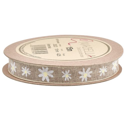 Itens Fita para presente flores fita decorativa marrom branca 15mm 15m