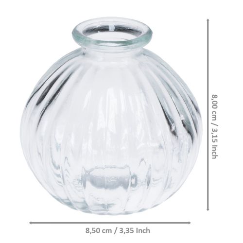 Floristik24 Vaso de vidro pequeno vaso de bola com ranhuras transparentes Ø8,5cm Alt.8cm