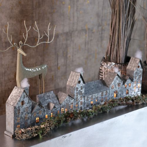 Fileira decorativa de casinhas com suportes para velas pequenas, decoração de Advento, 68 cm | Floristik24.pt