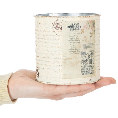 Itens Vaso de lata creme em metal estilo shabby chic Ø11cm A10,5cm