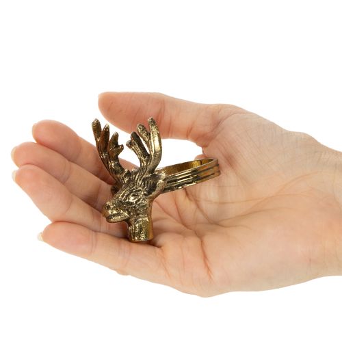 Porta-guardanapo de metal com cabeça de veado em acabamento dourado, 6 cm, conjunto com 4 peças. | Floristik24.pt