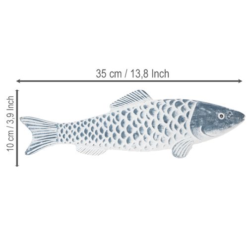 Peixe de madeira azul e branco, decoração de peixe, farinha de madeira, 35 cm, 1 peça | Floristik24.pt