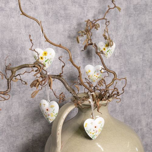 Itens Pingentes em forma de coração com estampa floral para decoração de parede, 7 cm, conjunto de 6 peças