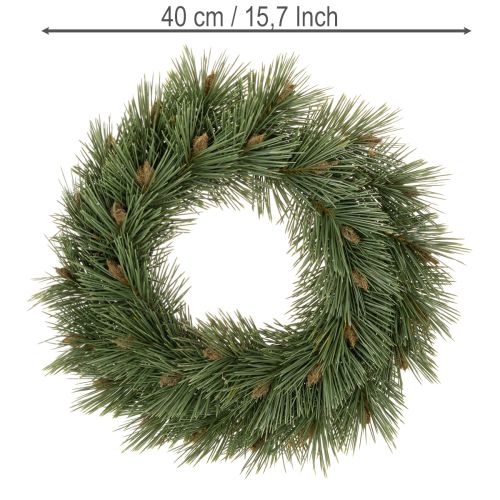 Coroa artificial de ramos de pinheiro com pequenas pinhas, 40 cm | Floristik24.pt