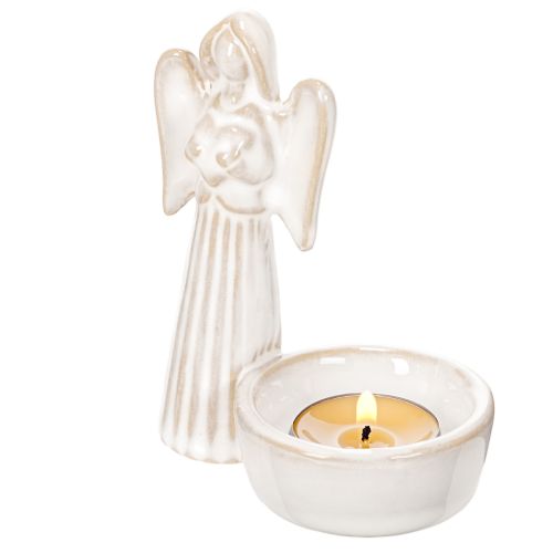 Conjunto de 3 peças com decoração de anjo para tigela, com pequena figura e suporte redondo para vela tealight de 10 cm. | Floristik24.pt