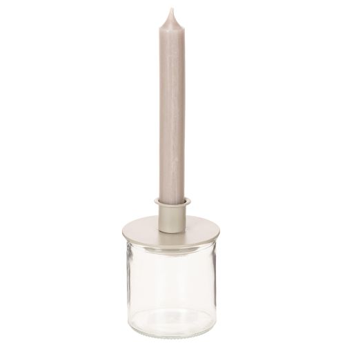 Castiçal de metal bege fosco, pequeno para velas cônicas, 8 cm, conjunto de 3 peças | Floristik24.pt