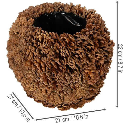 Vaso decorativo com pinhas, aparência natural, 27 cm. Vaso redondo em formato de pinha, marrom natural, feito de pinhas, 27 cm x 22 cm. | Floristik24.pt