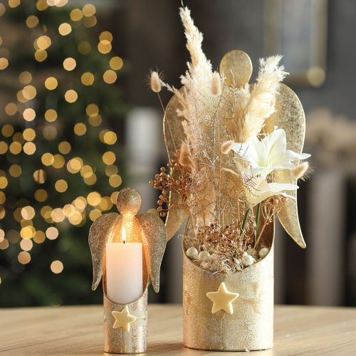 Castiçal em forma de anjo, dourado, para decoração de mesa, 50 cm | Floristik24.pt