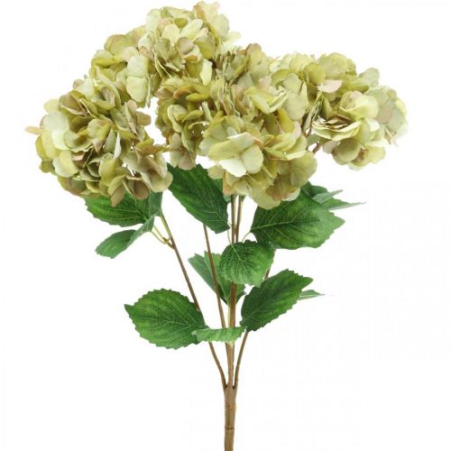 Buquê de hortênsia artificial verde, marrom 5 flores 48cm