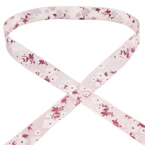 Itens Fita de organza rosa com flores fita para presente 20mm 20m