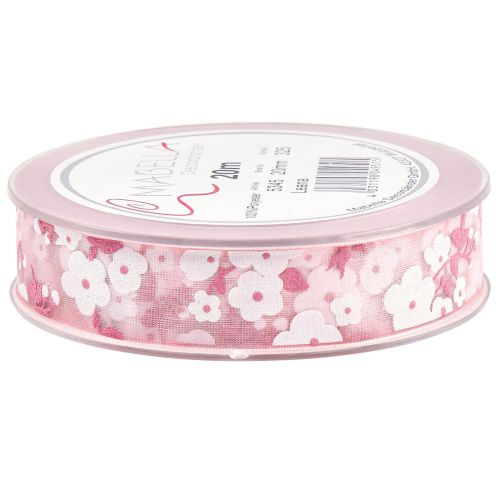Itens Fita de organza rosa com flores fita para presente 20mm 20m