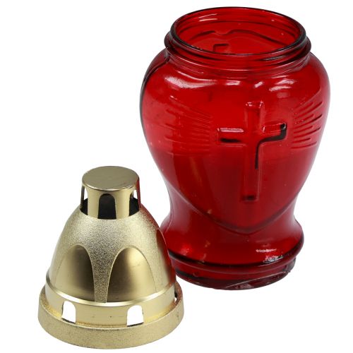 Floristik24 Luz grave vidro coração vermelho luz memorial W8cm Alt.16,5cm 6 unidades