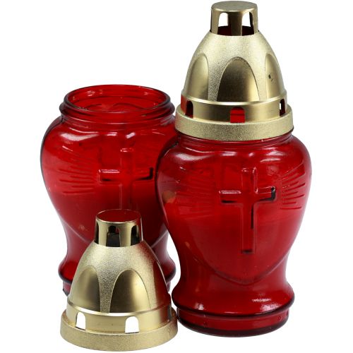 Floristik24 Luz grave vidro coração vermelho luz memorial W8cm Alt.16,5cm 6 unidades