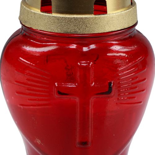 Floristik24 Luz grave vidro coração vermelho luz memorial W8cm Alt.16,5cm 6 unidades