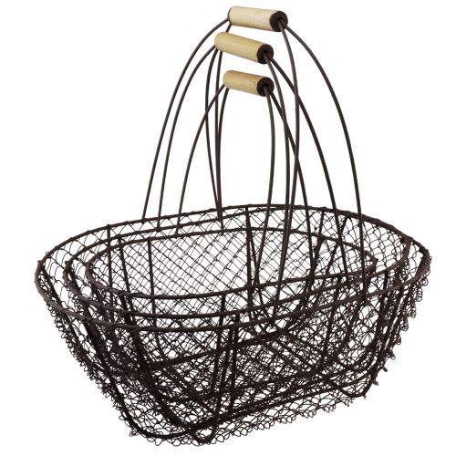 Itens Cesto de arame cesto oval de metal com cabo de madeira 30/35,5/40cm conjunto de 3