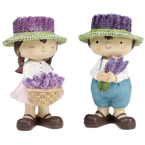 Floristik24 Figuras decorativas decoração lavanda menina menino Ø8,5cm 14,5cm 2 unidades