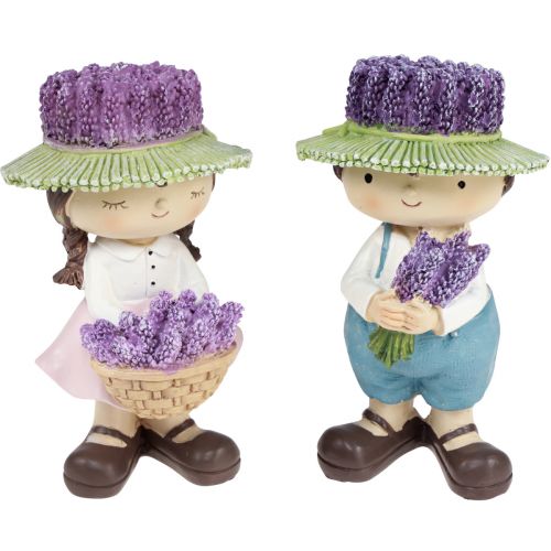 Floristik24 Figuras decorativas decoração lavanda menina e menino Alt.14,5cm 2 unidades