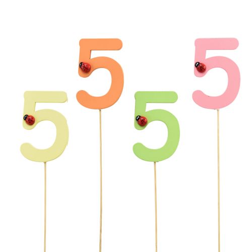 Floristik24 Plugues numéricos aniversário 5 plugues de flores madeira 27,5cm 16 un