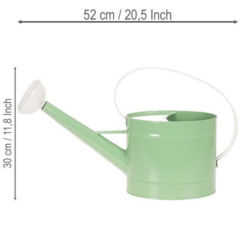 Regador decorativo de metal, estilo retrô verde pastel com detalhes em branco, para uso em jardim, varanda e ambientes internos, 52,5 x 15 x 30 cm | Floristik24.pt
