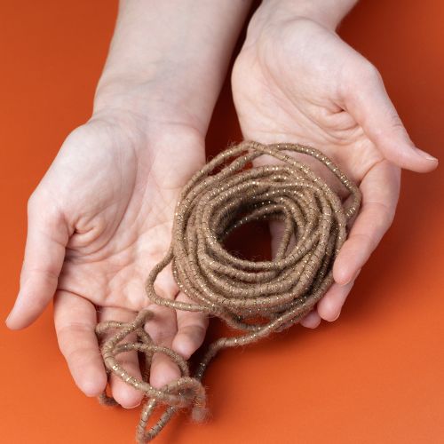 Itens Cordão de lã marrom com fio dourado, 5m x 5mm com arame, para decoração e artesanato.