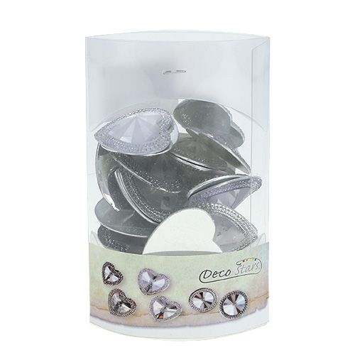 Floristik24 Coração acrílico com pedras preciosas 3,5cm prata 20 un