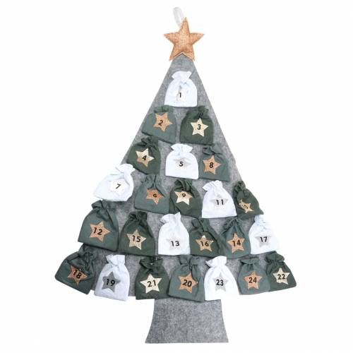 Floristik24 Calendário do advento da árvore de natal com bolsa de feltro cinza, branco 120 × 80 cm