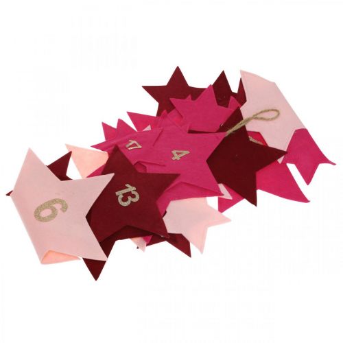Floristik24 Calendário do Advento para encher-se de estrelas de feltro rosa, vermelho H2m