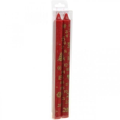 Floristik24 Vela do calendário do advento Velas de Natal vermelhas H25cm 2pcs