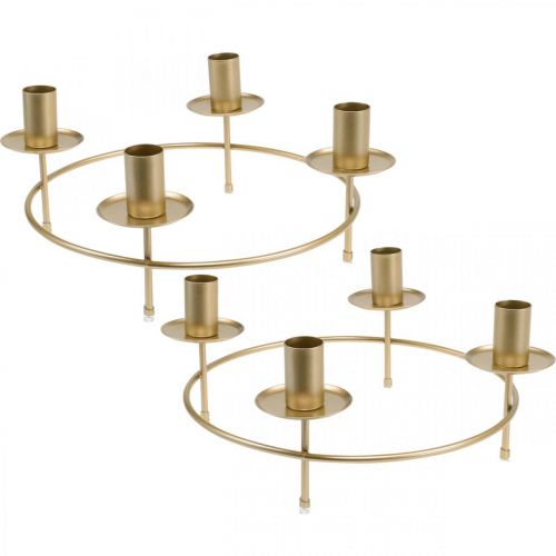 Floristik24 Anel de vela haste velas castiçal dourado Ø28cm A11cm 2uds