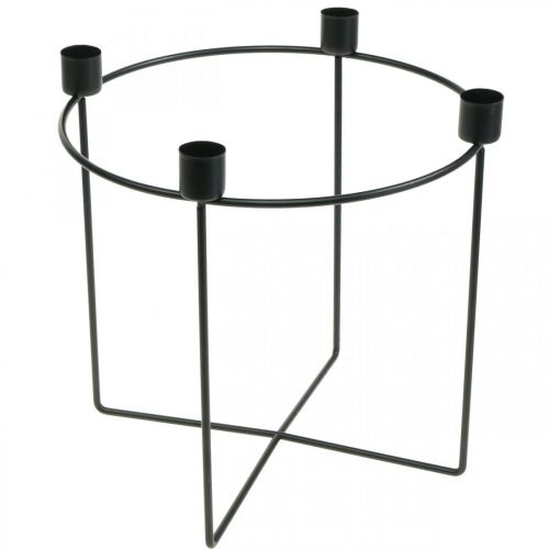 Floristik24 Castiçal para 4 velas cônicas metal preto Ø25cm Alt.23cm