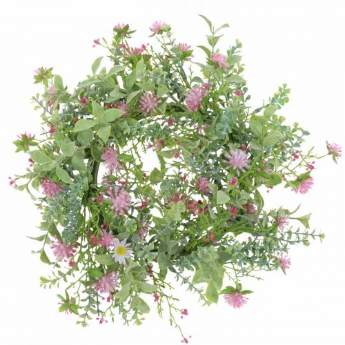 Floristik24 Coroa de prado flocada com trevo rosa, verde Ø30cm