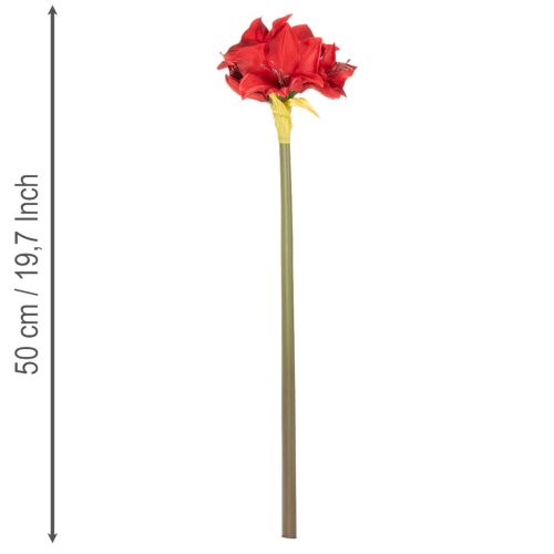 Flor artificial de amarílis vermelha com haste, decoração floral para o Natal, 50 cm | Floristik24.pt
