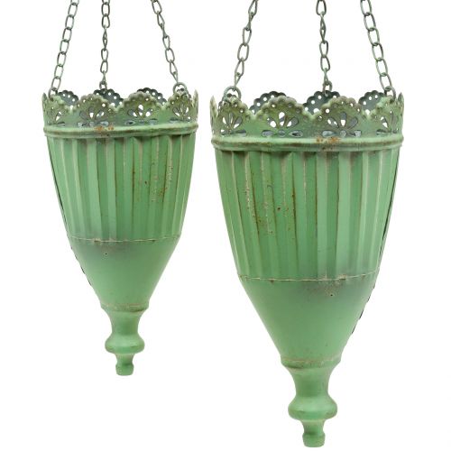 Floristik24 Cesto suspenso verde antigo Ø19/15cm 2pcs