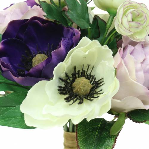 Bouquet com anêmonas e rosas violeta, creme 30cm