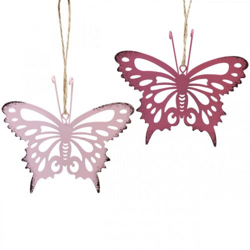 Floristik24 Pingente borboleta deco metal rosa rosa 8,5x9,5cm 6 pçs