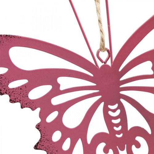 Pingente borboleta deco metal rosa rosa 8,5x9,5cm 6 pçs