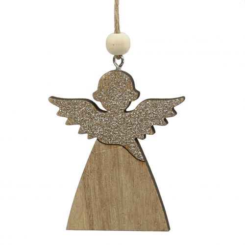 Floristik24 Pingente de anjo, abeto natural com mica 8 cm 6 unidades
